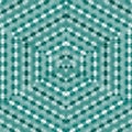 Pattern with symmetric geometric triangle hexagonal ornament, effect optical illusion in teal, turquoise and shaded spruce Royalty Free Stock Photo