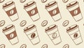 Pattern of Takeaway Coffee Cups with Coffee Beans, vector design Generative AI Royalty Free Stock Photo
