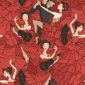 Pattern with tango and flamenco dancers. Royalty Free Stock Photo