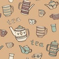 Pattern with teapot and cups.