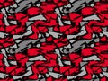 Pattern texture repeating seamless. Red and gray spots on a black background. Vector background. Repeat.