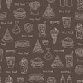 Pattern on the theme of fast food on brown color