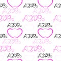 Pattern on the theme of lovers. Seamless background with hearts with the word love. Pink delicate background.