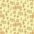 A pattern in the theme of music. Notes, treble keys, musical strips. Suitable for printing on packaging, advertising Royalty Free Stock Photo
