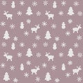 Pattern on the theme of new year or christmas with the image of snowflakes, christmas tree, deer Royalty Free Stock Photo
