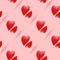 Seamless vector pattern of red volumetric hearts in 3d effect for design