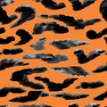Pattern. Tiger black orange seamless background. Watercolor hand drawn animal fur skin texture. Watercolor illustration Royalty Free Stock Photo