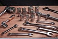 Pattern of tools for repairing auto or motorcycle equipment, on the desktop