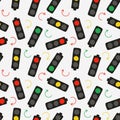 Pattern traffic light, arrows. Green, yellow and red light. Road. Stop, go and wait signal. Circular arrows. Regulation. Royalty Free Stock Photo