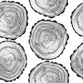 Pattern with tree black and white rings background. Nature wood wallpaper