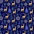 Pattern with trees,deers and snowflakes Royalty Free Stock Photo