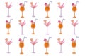 Pattern with tropical cocktails on white background