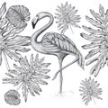 Pattern tropical leaves flamingo vintage card isolate object