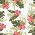 Pattern with tropical leaves in flat style