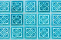 Pattern of turquoise flower glazed tiles.