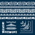 Set of seamless tape Patterns, corner and elements in the form of cotton in the Uzbek national style, vector mockup for design