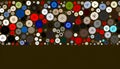 pattern of various buttons on a dark khaki background, copy space