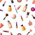 Pattern of various cosmetics including lipstick, blush, and foundation Royalty Free Stock Photo
