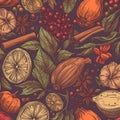 pattern with various spices and seasonings on the background,Generative AI