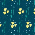 Pattern vector color drawing texture, sea pattern, fish, bubbles and blue background