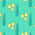 Pattern vector color drawing texture, sea pattern, fish, bubbles and algae