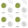 pattern of a vector illustration of a kiwi fruit. Lines art tropical kiwi fruit