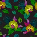 Pattern with vector orchids.