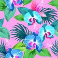 Pattern with vector orchids.