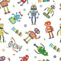 Pattern of vector robots in cartoon style