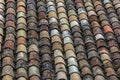 Pattern view of old orange tiles, used in the roofs of traditional architecture buildings, orange clay half-brim tile