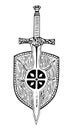 Pattern Viking sword shield ancient tattoo black and white