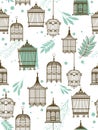 Pattern with vintag birdcages Royalty Free Stock Photo