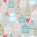 Pattern with vintag birdcages Royalty Free Stock Photo