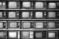 Pattern wall of pile black and white retro television