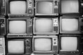 Pattern wall of pile black and white retro television Royalty Free Stock Photo