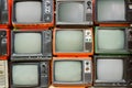 Pattern wall of pile colorful retro television TV Royalty Free Stock Photo