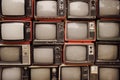 Pattern wall of pile old retro television