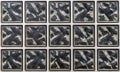 Pattern wall of small dark square glass blocks as background