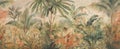 pattern wallpaper jungle and leaves tropical forest palm mural old texture drawing vintage background Royalty Free Stock Photo