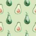 Pattern of watercolor avocado