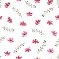 Pattern with watercolor red flowers and branches