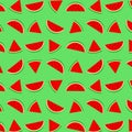 Pattern with watermelon slices green background