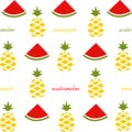 Pattern of watermelon slices and pineapple.Fruit on white background.