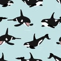 Pattern of whales. Orcinus orca. Aquatic animals of the Arctic and Antarctic regions. Flat vector illustration.