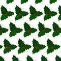 pattern with white background, green holly with red berries Royalty Free Stock Photo