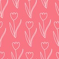 pattern white contour flowers tulips on a pink Royalty Free Stock Photo