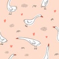 Pattern with white geese and dots