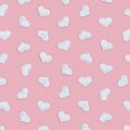 Pattern from white hearts, symbols of love on pink fon. Holiday background for Valentines Day. Minimal style Royalty Free Stock Photo