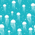 Pattern with white jellyfish on a blue background Royalty Free Stock Photo