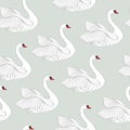 Pattern with white swans. White bird ornamental tile background
